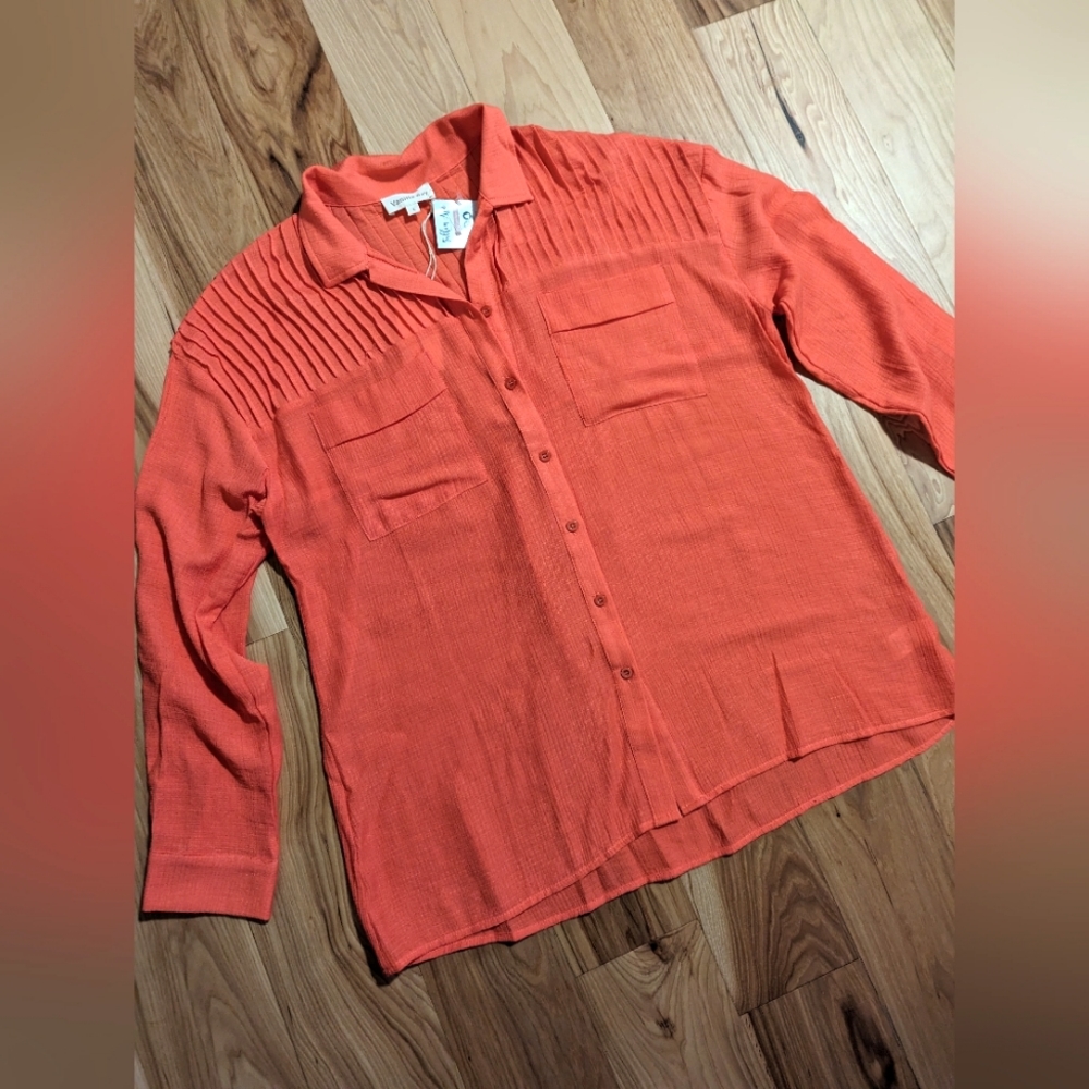 Vanilla Bay Over Sized Casual Coral Button Up Women's Top